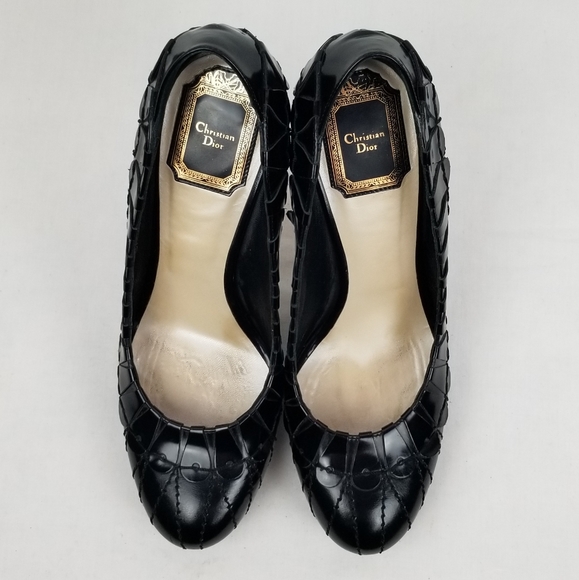 Dior Serpent Picasso Black Leather Hidden Platform Stiletto Heel Pumps size 37.5 - Picture 4 of 11